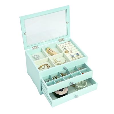 China Jewelry Display Packaging Girl's Christmas Gift Comes With A Luxury Glass And Wood Jewelry Box for sale