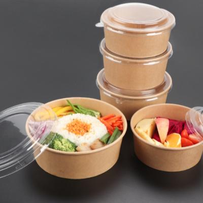 China 500ml 1300ml Recyclable Natural Round Kraft Paper Salad Box Multi-food Jar Paper Bowls With Lid for sale