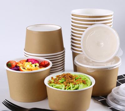 China 16oz Recyclable Grocery Paper Kraft Container PE Lined Bowls With Lid for sale