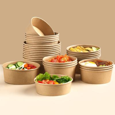 China Recyclable Round Paper Salad Box Paper Bowls With Lid Small 25.3 oz. Kraft Paper Salad Bowl for sale