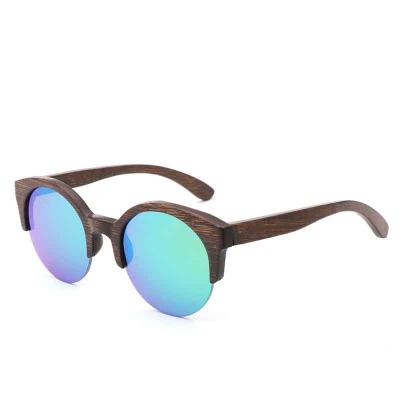 China RTS 2021 Half Frame Polarized Driving Mens Luxury Fashion Shaded Retro Round Wood Sunglasses For Men And Women for sale