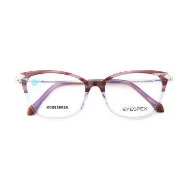 China Handmade Single Vision Acetate Frame With Metal Temples Combination Fashion Cat Eye Optical Fiberglass Frame Glasses for sale