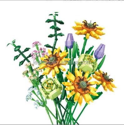 China Eco-friendly Material Sunflower 881PCS/set Flower Bouquet Building Blocks Set For Home Decoration for sale