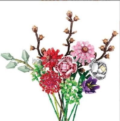 China 1232PCS/set Flower Bouquet Eco-friendly Material Building Kit For Adults Gifts Romantic Diy Assembly Building Bricks for sale