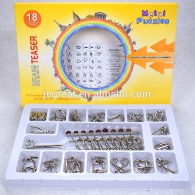 China 18PCS Development Intellectual Traditional Chinese 9 Linked Rings Puzzle Set Mind IQ Metal Wire Puzzle IQ Brain Teaser For Adults for sale