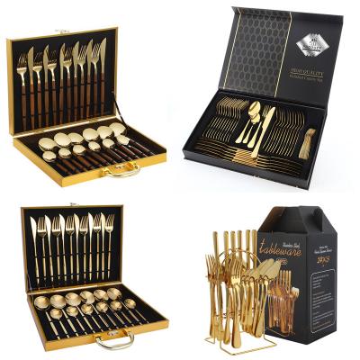 China Viable Stainless Steel Cutlery 24 Pieces Set European Steak Knife, Fork And Spoon Cutlery Set Gold Gift for sale