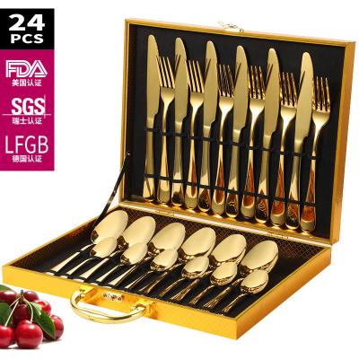 China Viable rusty steel cutlery set 24 piece dinnerware knives, fork and spoon wooden box cutlery knife and fork set gift box for sale