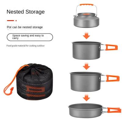 China Outdoor Viable Pot Cooker Kettle Frying Pan Full Set Camping Cookware Versatile Wild Portable Pot Pot Equipment Set for sale