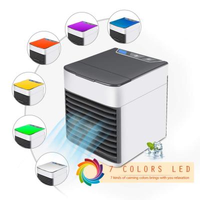 China Portable Usb Mini Small Air Cooler Mini Cool Fan Personal Space Air Conditioner 7 Colors Night Light for sale