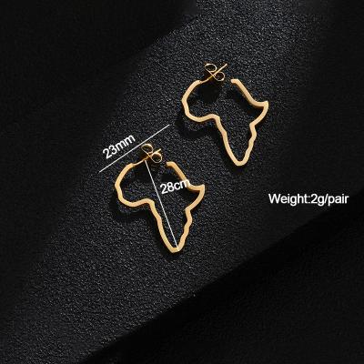 China TRENDY Fashion Large Stainless Steel Earrings Gold Plated Africa Map Frame Stud Earring for sale