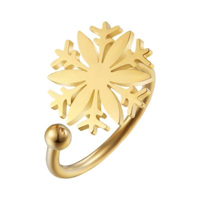 China Environmental Friendly Stainless Steel Snowflake Ring Women Jewelry Gold Plated Rings for sale