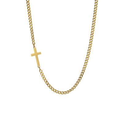 China Trendy Fashion Simple Cuban Link Chain Necklace Stainless Steel Necklace Design Cross Pendant Jewelry for sale