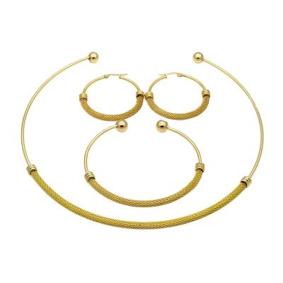 China Environmental Friendly Bracelets Stainless Steel Bangle Jewelry Set Necklace Gold Plated Circle Earrings for sale