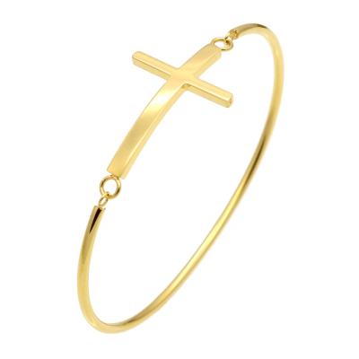 China New Arrivals Christian Jewelry Gold Plated Thin Cross Stainless Steel Environmental Friendly Bracelet for sale