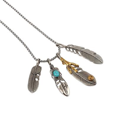 China Environmental friendly stainless steel hot bohemian feather leaf weed jewelryset pendant necklace for sale