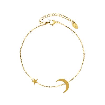 China TRENDY Moon And Star Foot Women Jewelry 18k Gold Plated Stainless Steel Anklet for sale