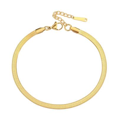 China FASHIONABLE Simple Anklets Stainless Steel Bracelet Jewelry 14k Gold Plated 4mm Flat Snake Ladies Anklet for sale