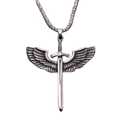 China Fashion Vintage Jewelry Angel Wing Cross Sword Religious Gothic Punk/Alloy Fashion Pendant Necklace for sale