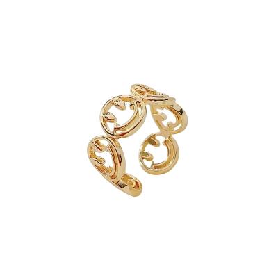 China 2021 FASHIONABLE Real Gold Plated Fashionable Hollow Happy Face Finger Jewelry Open Copper Ring for sale