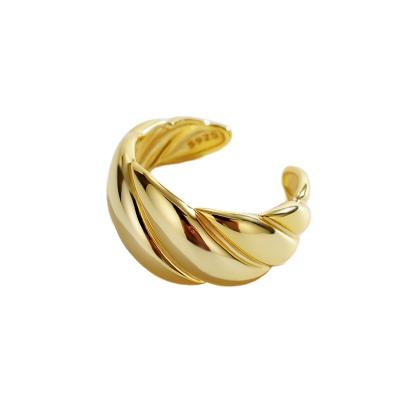 China Trendy Rings S925 New Sterling Silver Fashion Women Cuff Ring Simple Adjustable Gold Plated Jewelry Wholesale for sale