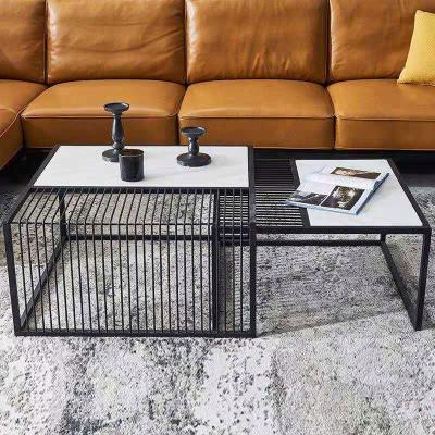 China Modern simple marble family small light modern metal sofa living room style metal tea table luxury square coffee table for sale