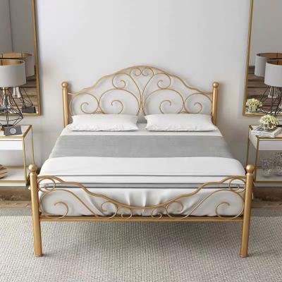 China New Style 2021 New Style Bedroom Furniture Gold Metal Stable Black Iron Material Double Frame Bed for sale