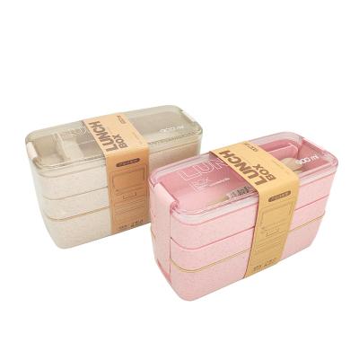 China Straw Bento Boxes Microwave Food Storage Leakproof Container Wheat Eco-friend Plastic Lunch Box for sale