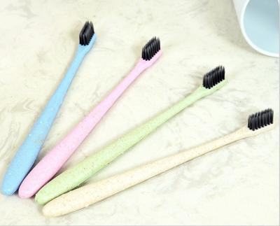 China Travel Eco-Friendly Bamboo Charcoal Infused Toothbrush with Biodegradable Wheat Straw Handle for sale