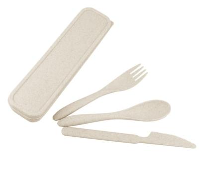 China Sustainable Portable Cutlery Set Wheat Straw Knife Spoon Fork Set For Camping Picnic Tableware Set for sale