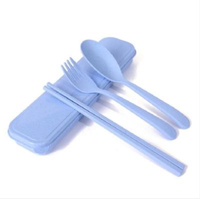 China Sustainable 3-Piece Wheat Straw Spoon Chopsticks Fork Travel Utensil Cutlery Set for Camping and Picnic for sale