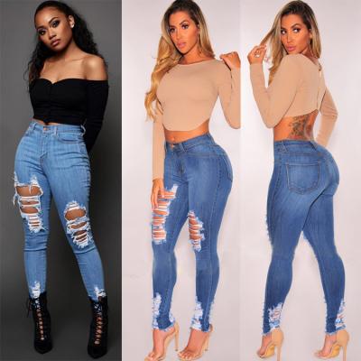 China 2021 New Women's Breathable Jeans Fashion Ripped Hole Cotton Stretch Jeans Women for sale