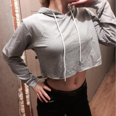 China New Sports Solid Color Breathable Wholesale Pullovers Crop Top Short Women's Hoodie for sale