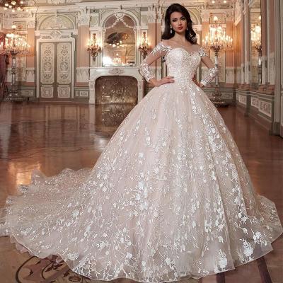 China New Custom Viable Plus Size Tail Sleeve Wedding Dress Long Sleeve Wedding Dress Lace Wedding Dress for sale