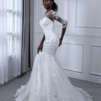 China New Sustainable Spring Dream Slim Mid-sleeve Lace Up Tail One Shoulder Wedding Dress Wedding Dresses 2022 for sale