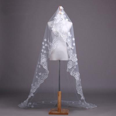 China Squishy Lace Edge Lace Wedding Dress Bridal Veils Long 3 Meters Long Bride Gorgeous Korean Soft Wedding Veil for sale