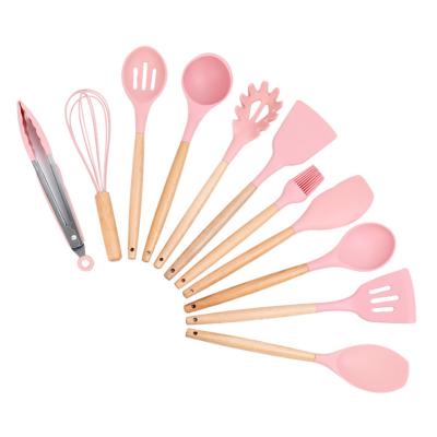 China Wholesale-Sustainable Cooking Utensil Set Silicone Kitchen Tool Kit With Wooden Handle Heat Resistance Spatula Set for sale