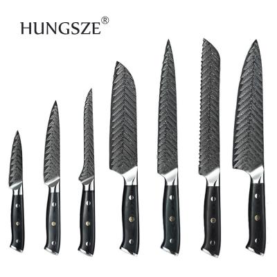 China Durable Professional Damascus Chef Knife Set VG10 Chefs Knives Made Of Good Quality Steel Damascus Scale Pattern for sale