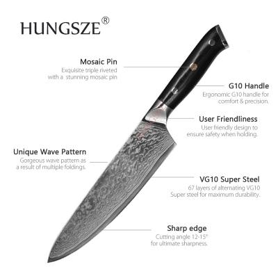 China Durable 8inch Kitchen Knife Damascus Razor VG10 Steel Ultra Sharp Chef Knives for sale