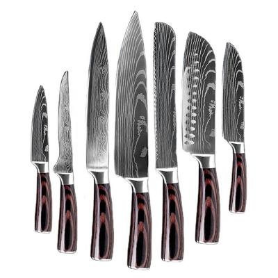 China Amazon Best Selling Viable Kitchen Knife Set Damascus Style 8 Inch Chef's Knife Santoku Bread Paring Knife for sale