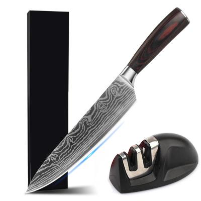 China Sustainable Kitchen Knife Set Damascus Style Ultra-Sharp Steel Professional Chef Knife With Sharpener 8