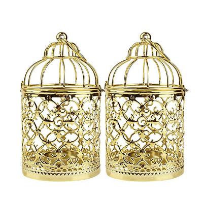 China European ECO-frendly Metal Craft Products Birdcage Candlestick Household Decoration Golden Electroplating Articles Wedding Props for sale