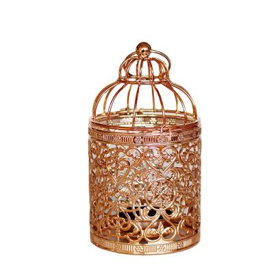 China ECO-frendly Exquisite Birdcage Candle Holders Gold Iron Candle Holders for sale