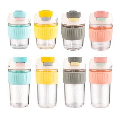 China Fashion Portable Water Cup With Straw 350ml Glass Water Bottle Glass Tumbler With Straw for sale