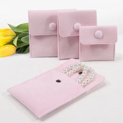 China Recyclable Custom Small Envelope Flapper Velvet Jewelry Pouch Packaging Gift Bag With Button for sale