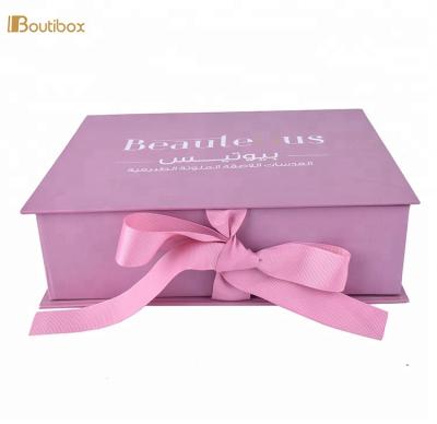 China Recyclable Folding Magnetic Pink Flip Top Box With Ribbon Closure For Clothing Beauty Shoe Cosmetic for sale