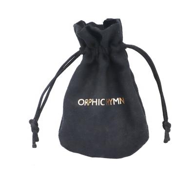 China Recyclable Round Suede Pouch Velvet Jewelry Drawstring Bag With Hot Foil Gold Logo for sale