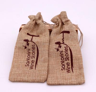 China Small Gift Recyclable Canvas Drawstring Christmas Pouch Bag Package For Glass Bottle for sale