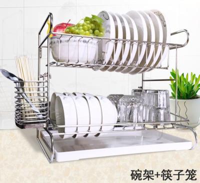 China Stainless Steel Dish Drainer Kitchen Wire Baskets With Cutting Board Holder 2 Tier for sale