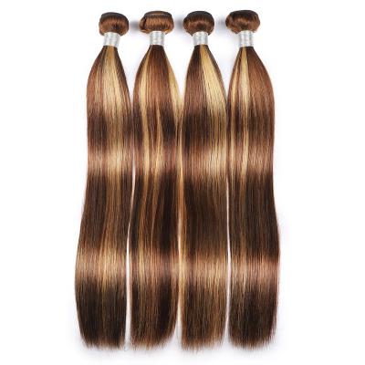 China Double Wave Silky Straight Human Hair Highlight Color Drawn Brazilian Hair Bundles Bone Straight Hair Weave Color #P4m27 Piano Color Mixed Bundles for sale