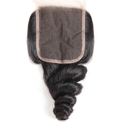 China 12 Months Indian Hair Natural Color 4*4 No Shedding Original Lace Closure Hair Loose Wave For Black Women for sale